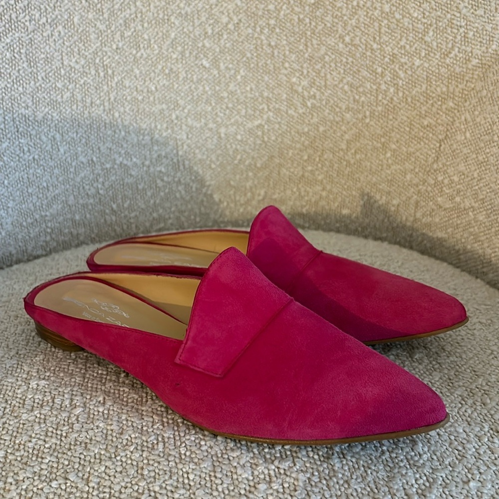 Bright pink suede flats by Brenda Zaro made in Spain
